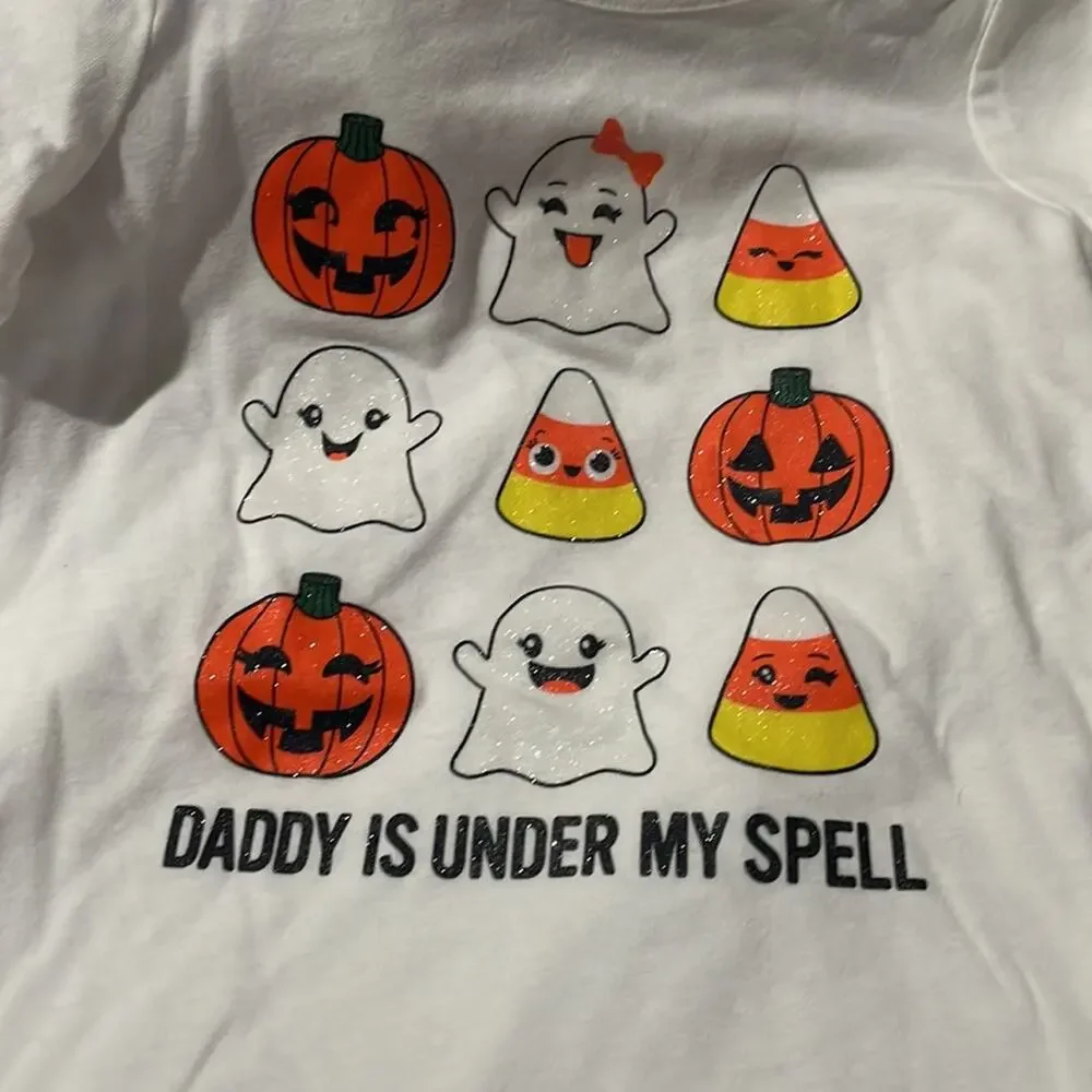 Childrens place 5t white hi low Halloween graphic t daddy’s under my spell nwt